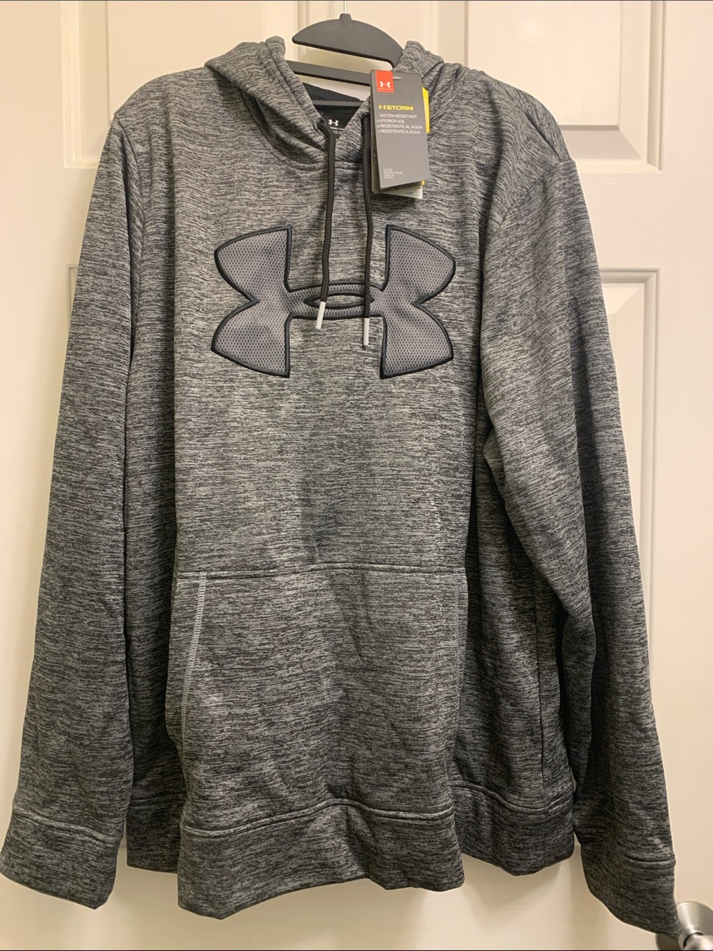 Under Armour Men’s Heather Gray Storm Pullover Hoodie with Large Logo